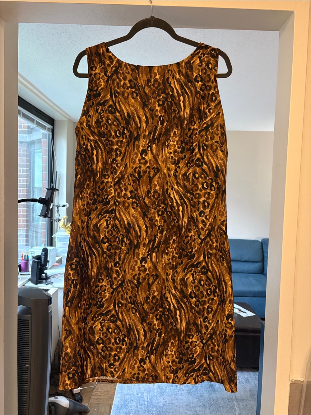 Danny & Nicole Mustard and Brown Animal-Print Midi Dress